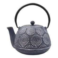 Hani Cast Iron Teapot 40 Fl. Oz. Blue/Silver
