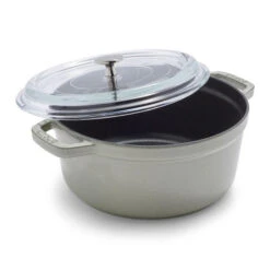 Staub Round Cocotte, 4qt With Glass Lid White Truffle