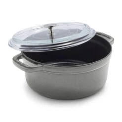 Staub Round Cocotte, 4qt With Glass Lid Graphite Grey