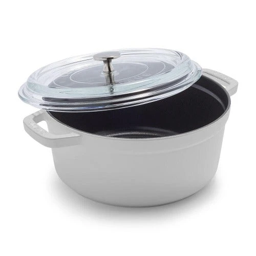 Staub Round Cocotte, 4qt With Glass Lid White 1 Staub Round Cocotte, 4qt With Glass Lid White