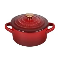 Le Creuset Mini Cocotte, Cerise With Gold Knob 9 Le Creuset Mini Cocotte, Cerise With Gold Knob -The Kitchen Supply Store PG2021H 0867 LPR