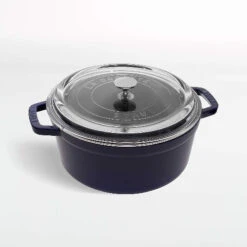 Staub Round Cocotte, 4qt With Glass Lid Dark Blue